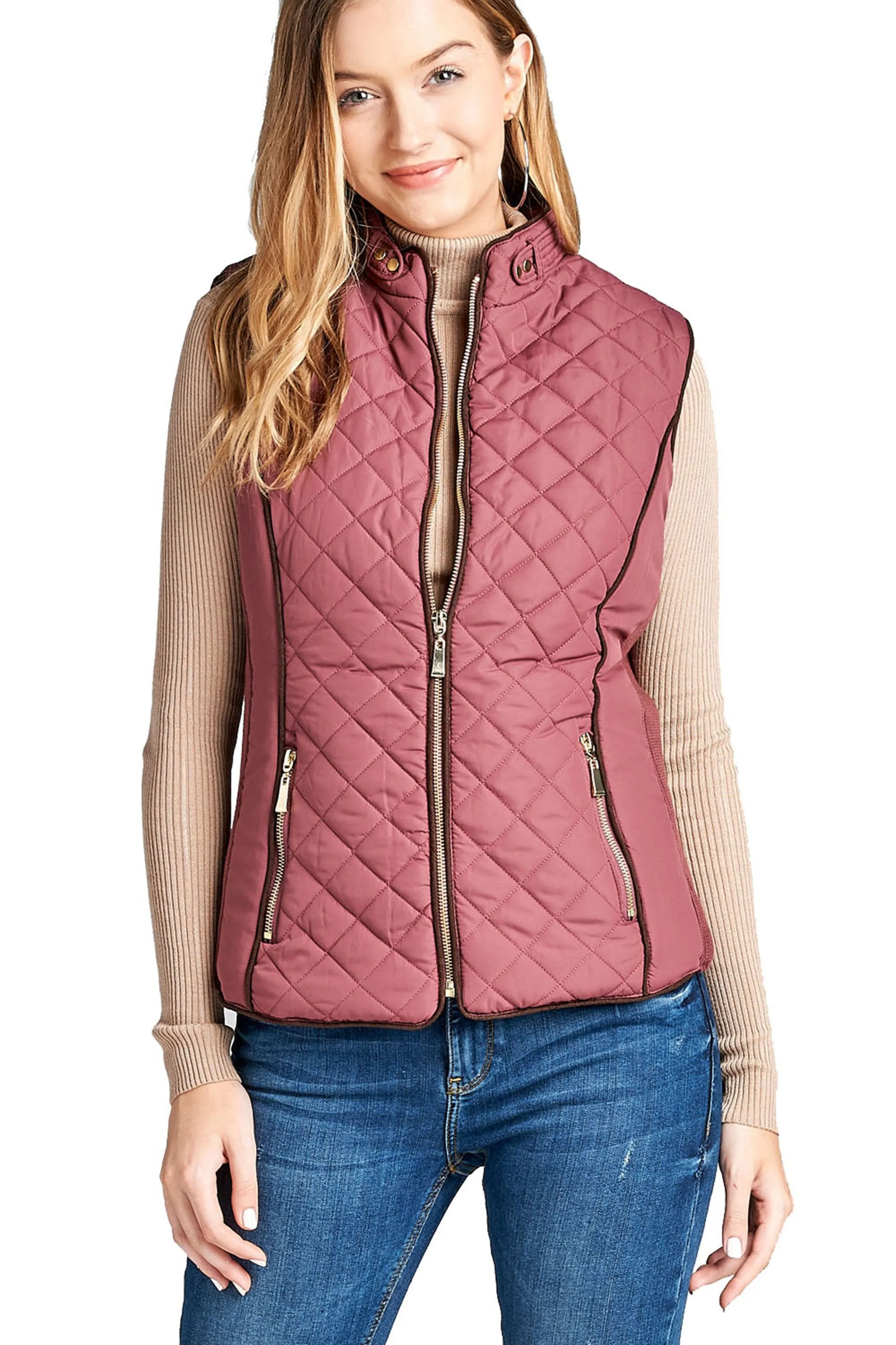 Khanomak Women's Faux Shearling Lined Quilted Padding Vest