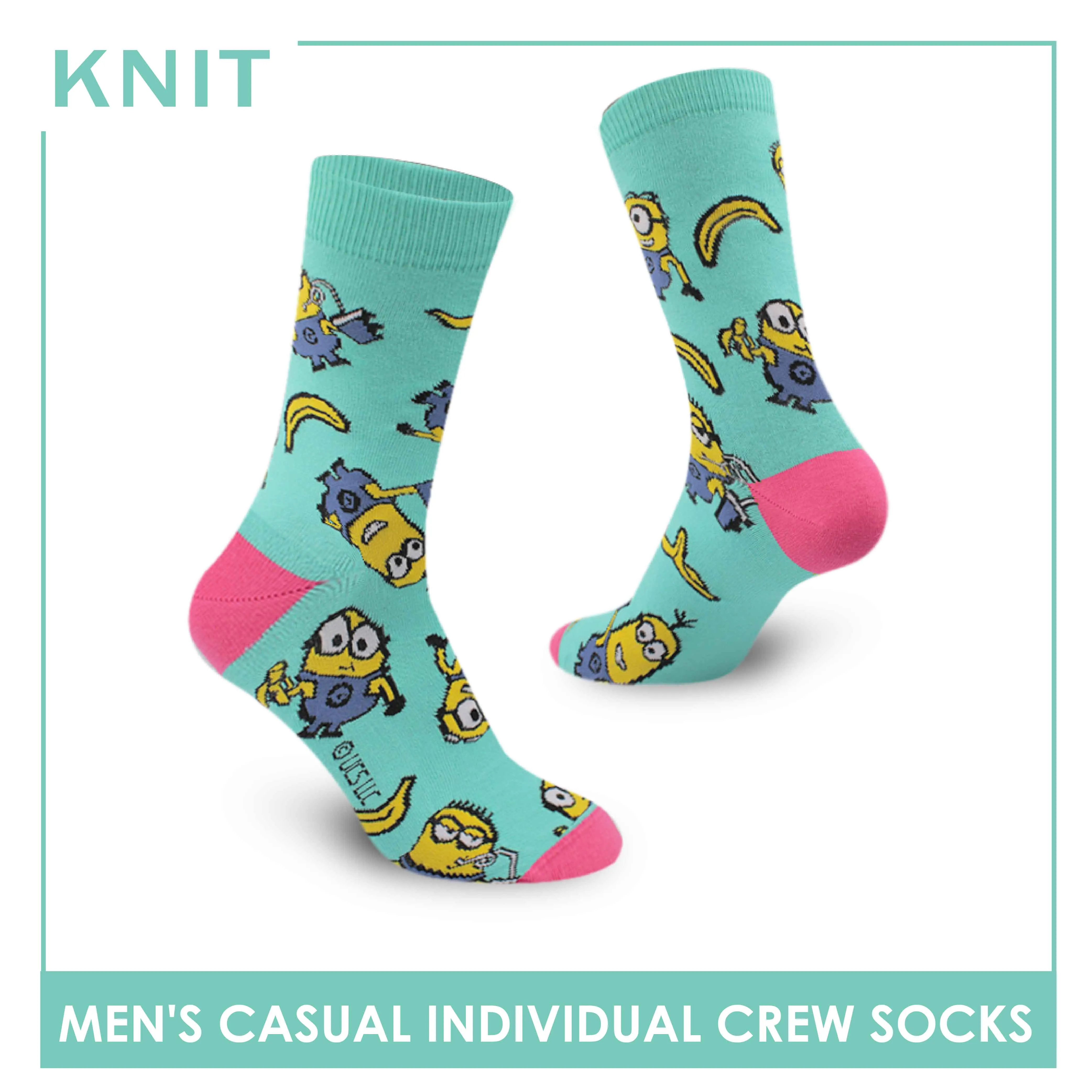 Knit Men's Minions Cotton Light Performance Crew Socks 1 Pair KMDM1401