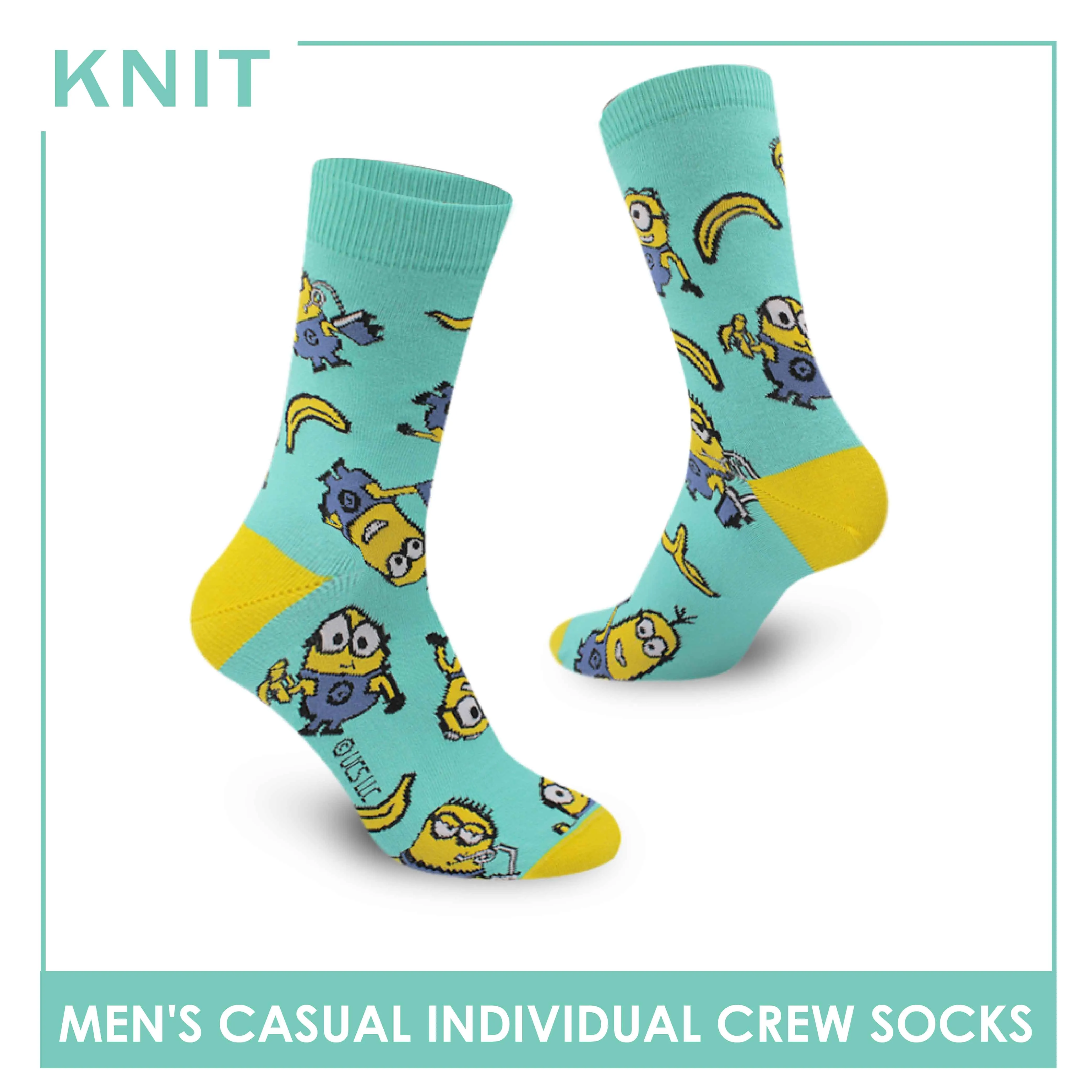 Knit Men's Minions Cotton Light Performance Crew Socks 1 Pair KMDM1401