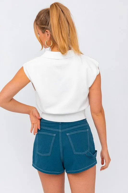 Lemon Meringue Collared Neck Sleeveless Top - Yellow or Off White