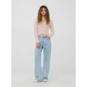 Light Blue Acid Plain Wide Leg Jeans