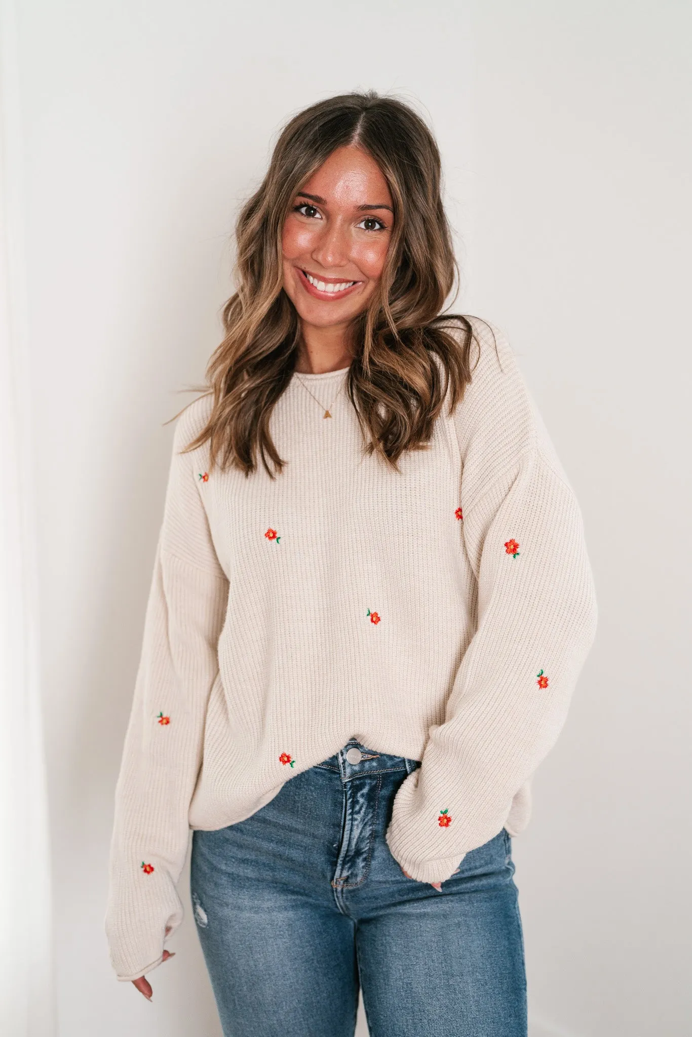 Lili Floral Embroidered Knit Sweater