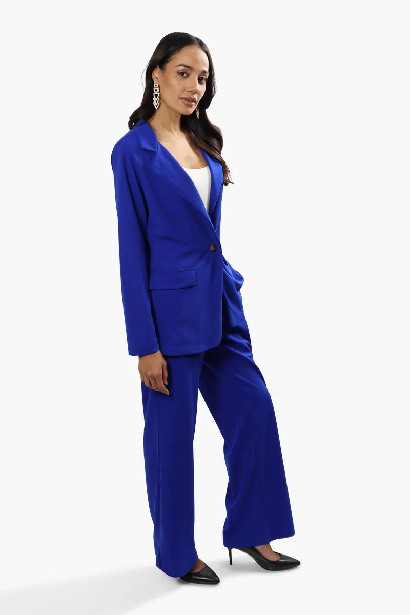 Limite Solid Single Button Blazer - Blue