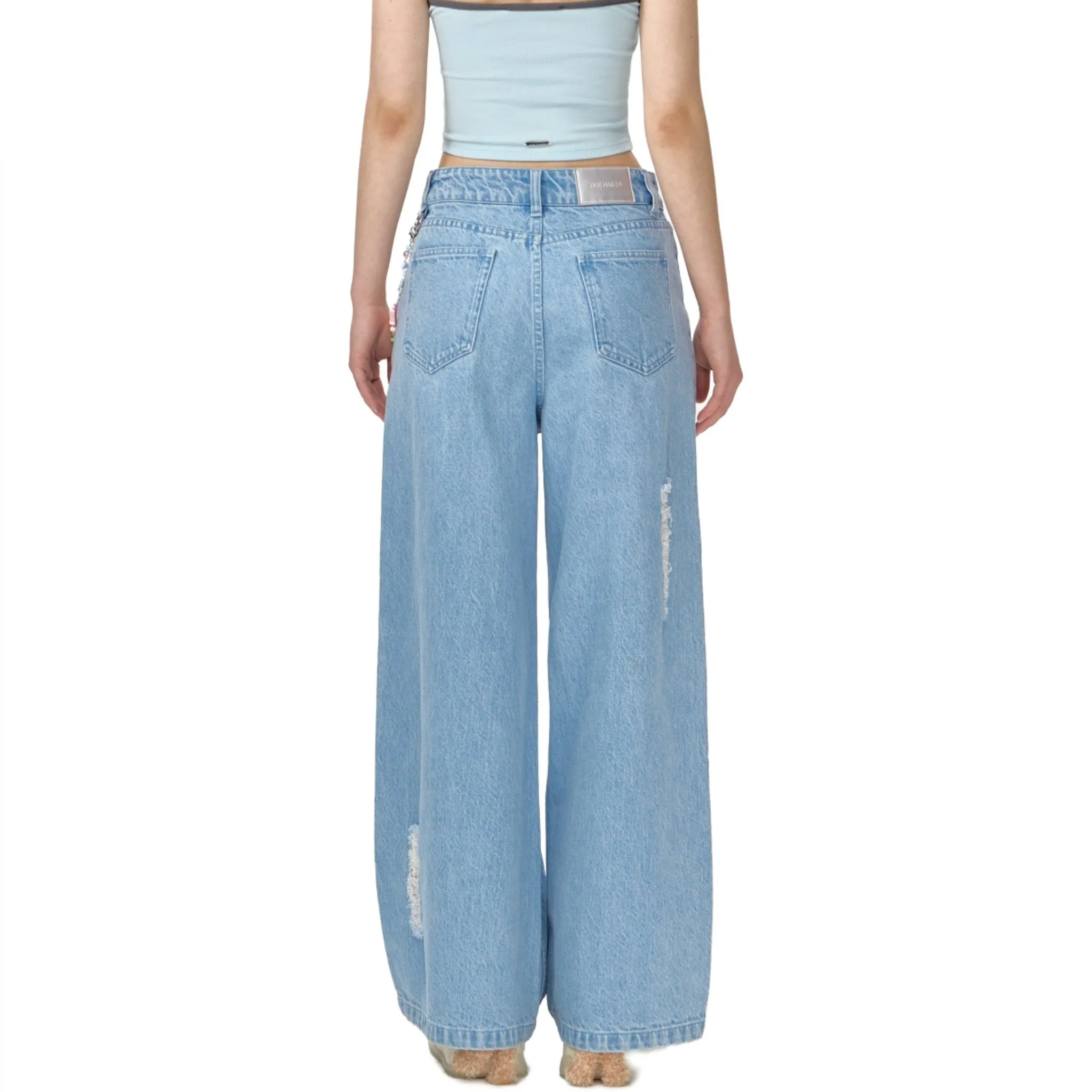 Logo Bead Chain Jeans in Blue
