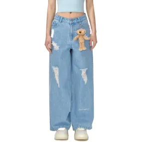 Logo Bead Chain Jeans in Blue