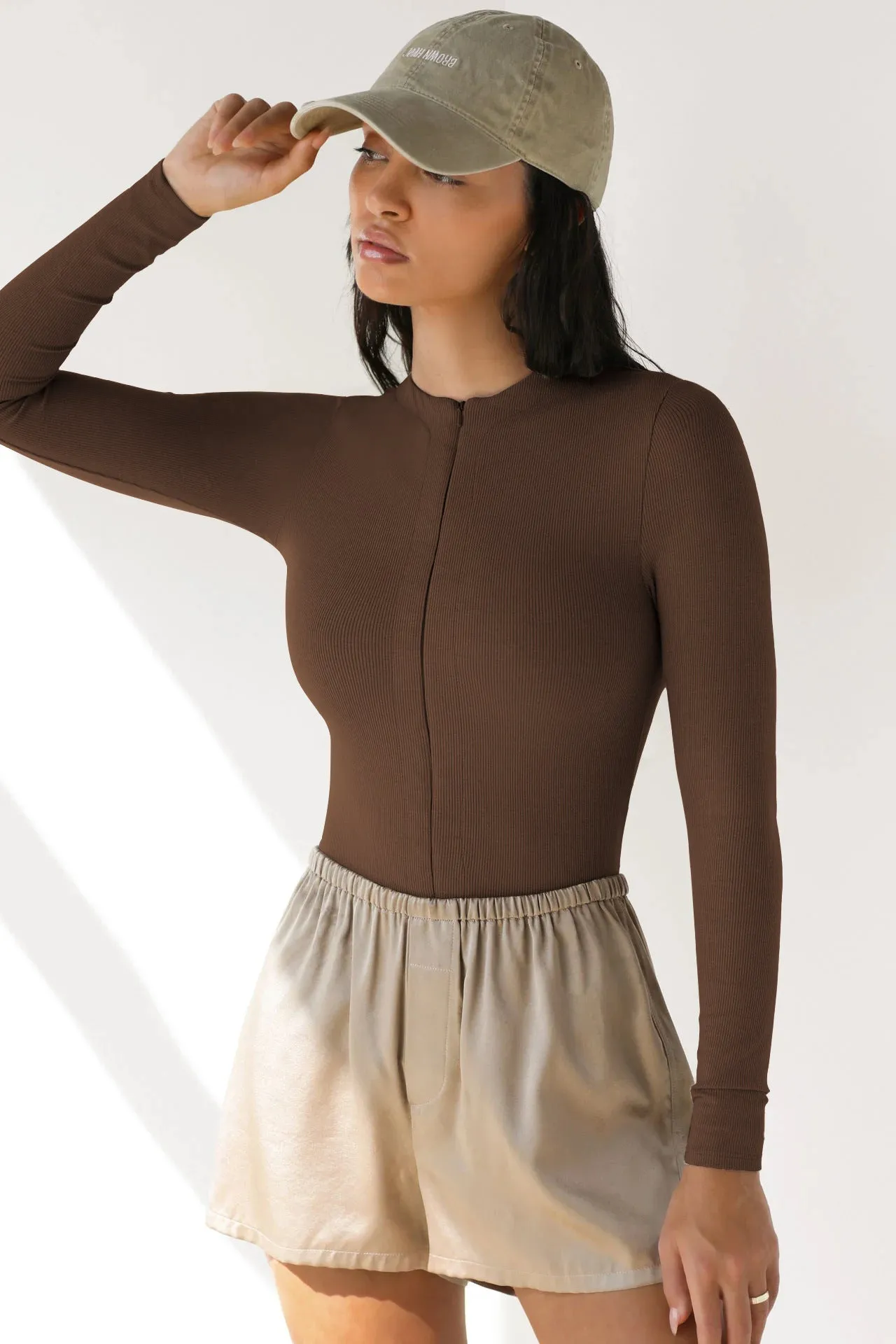 Long Sleeve Deep Zipper Bodysuit