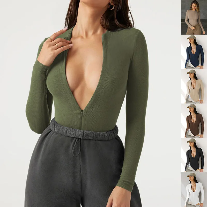 Long Sleeve Deep Zipper Bodysuit