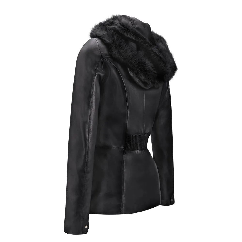 M259COC - Cuadra black fashion sheepskin quilted parka jacket for women