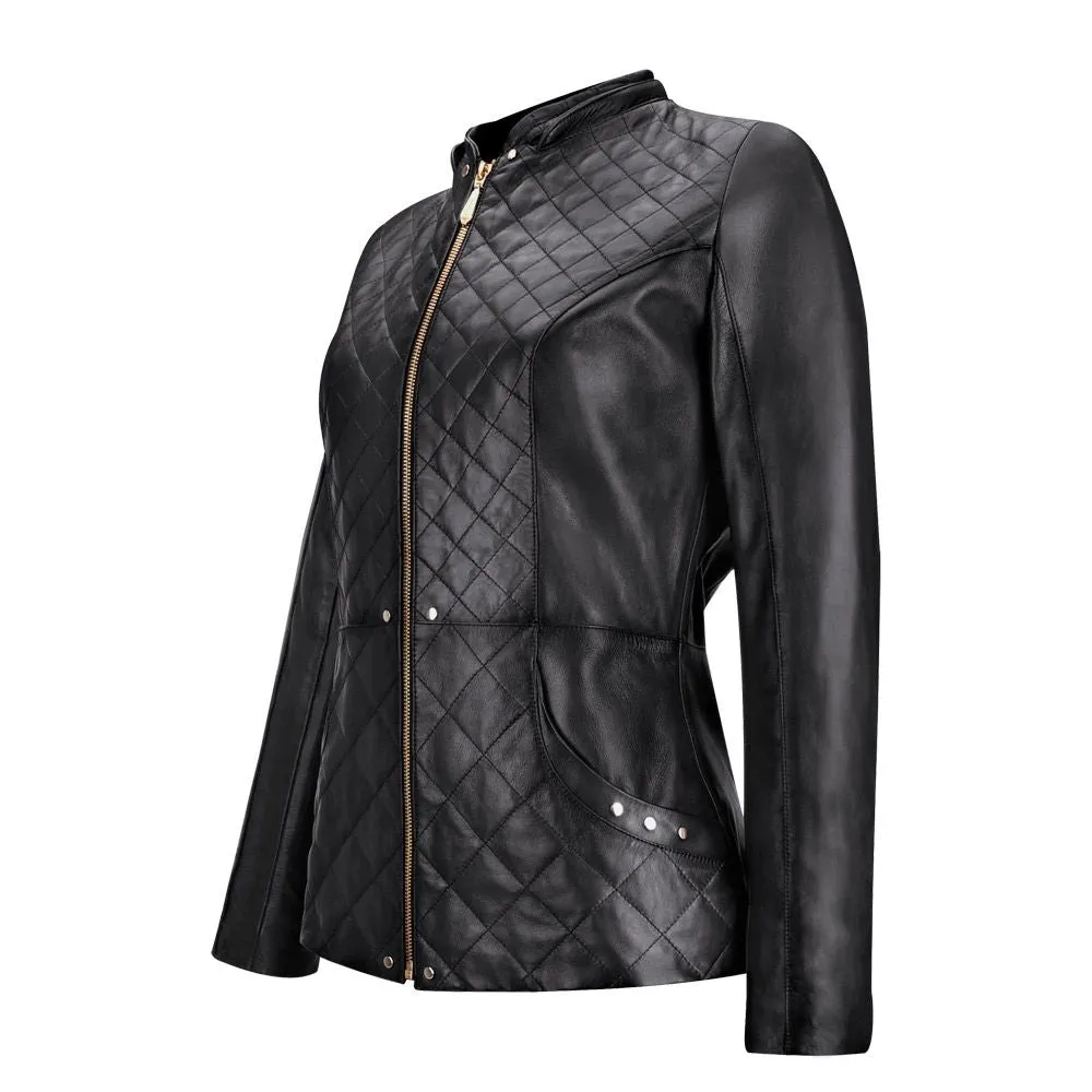 M259COC - Cuadra black fashion sheepskin quilted parka jacket for women