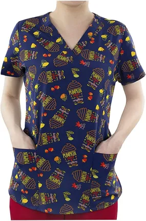 Maevn Women's V-Neck Print Scrub Top 1767 EVN Everything Nice <br> Sizes S to XL