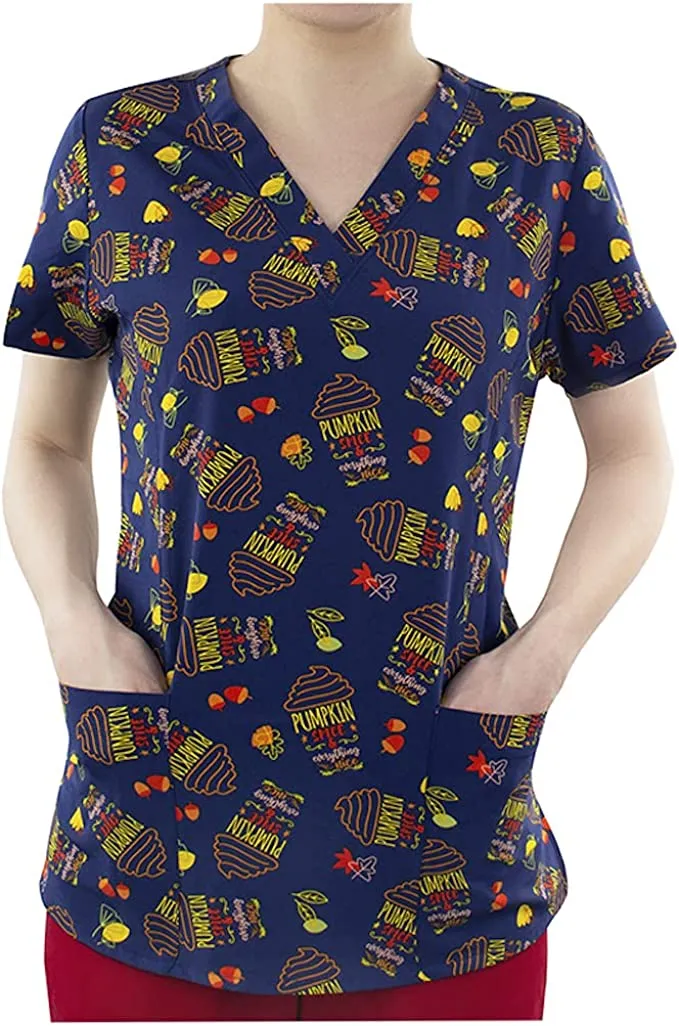 Maevn Women's V-Neck Print Scrub Top 1767 EVN Everything Nice <br> Sizes S to XL