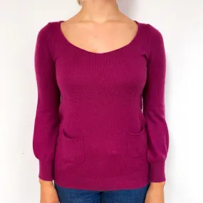 Magenta Pink Pom Pom Tie Cashmere Crew Neck Jumper Small