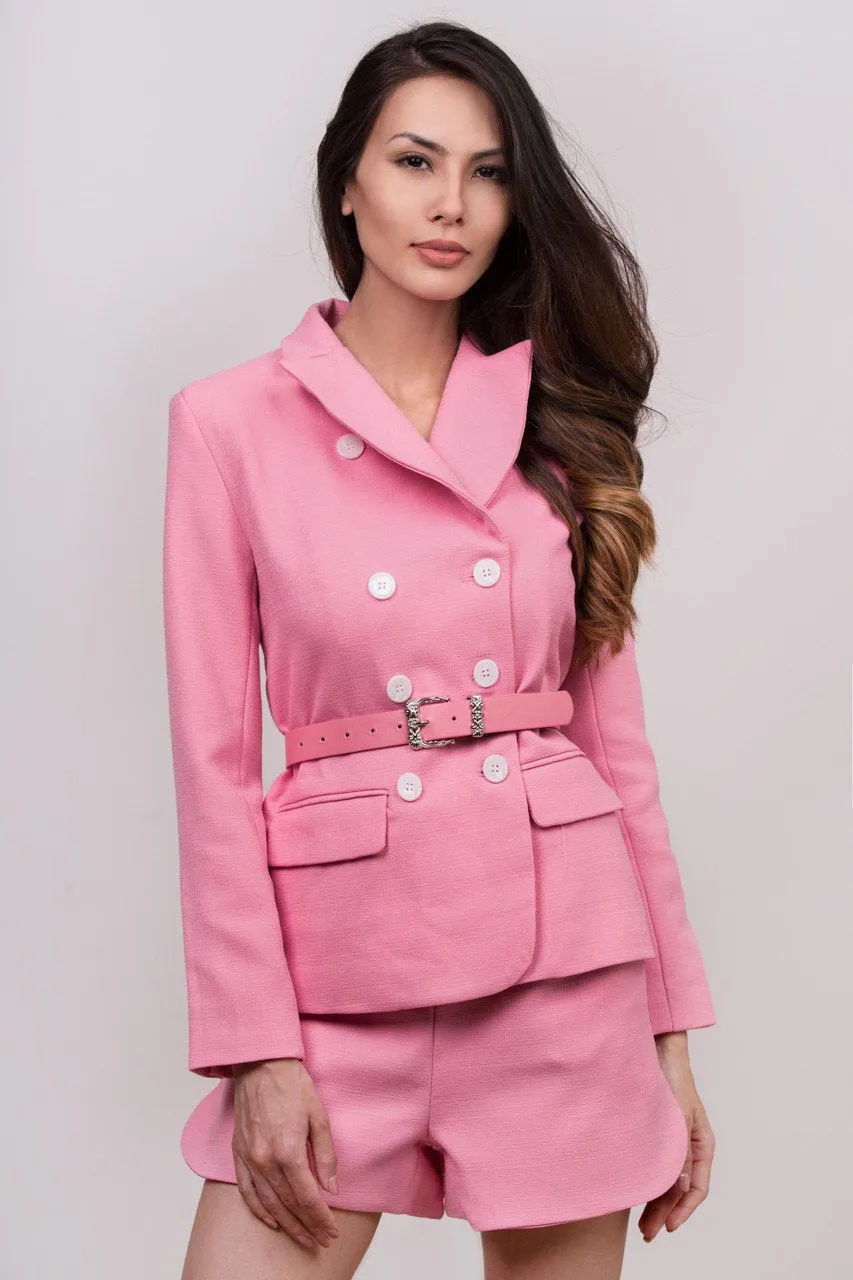 Maram Zbaeda -Pink Tweed Blazer and Short Set