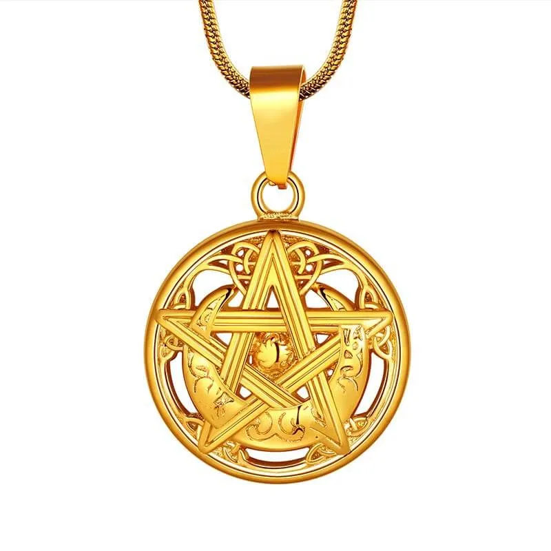 Men Pentagram Necklace Pentacle Wiccan Pagan Crescent Moon Irish Pendant Jewelry