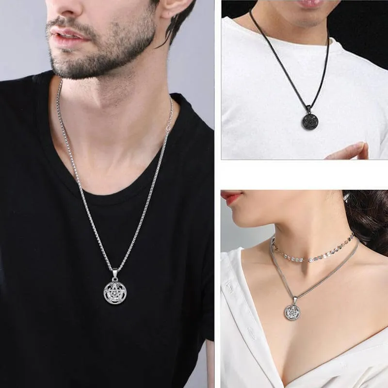 Men Pentagram Necklace Pentacle Wiccan Pagan Crescent Moon Irish Pendant Jewelry
