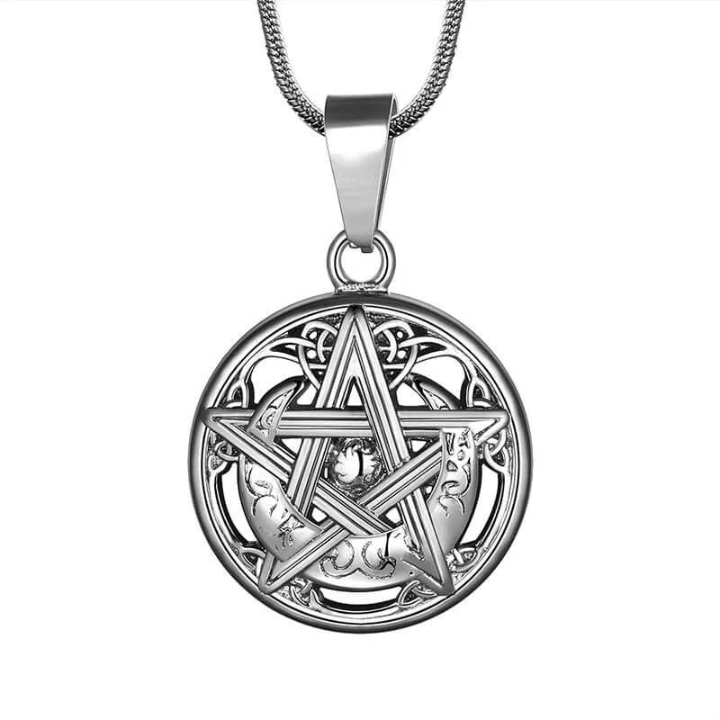 Men Pentagram Necklace Pentacle Wiccan Pagan Crescent Moon Irish Pendant Jewelry