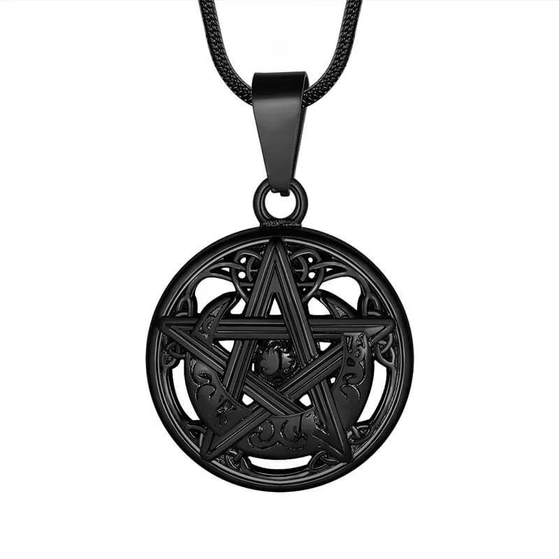 Men Pentagram Necklace Pentacle Wiccan Pagan Crescent Moon Irish Pendant Jewelry
