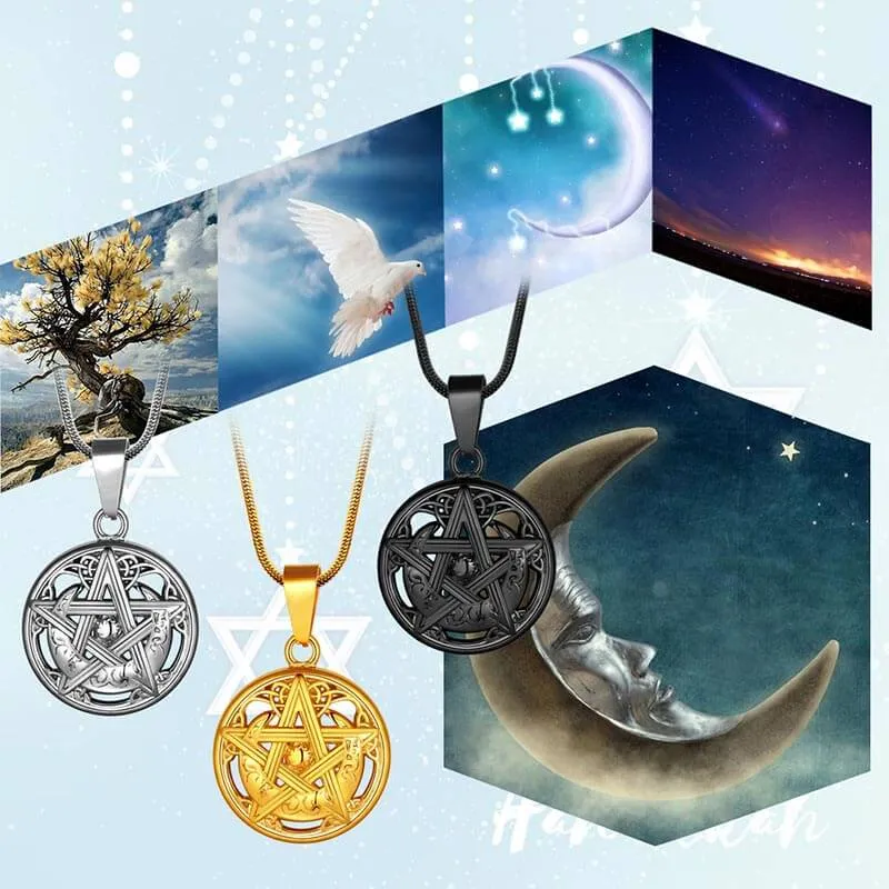 Men Pentagram Necklace Pentacle Wiccan Pagan Crescent Moon Irish Pendant Jewelry