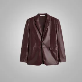Mens Brown Long Sleeves Leather Blazer