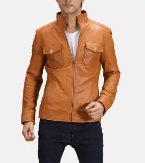 Men's Camel Brown Biker Leather Jacket