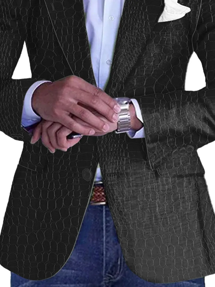 Men's Crocodile Print Single Breasted Vintage Blazer