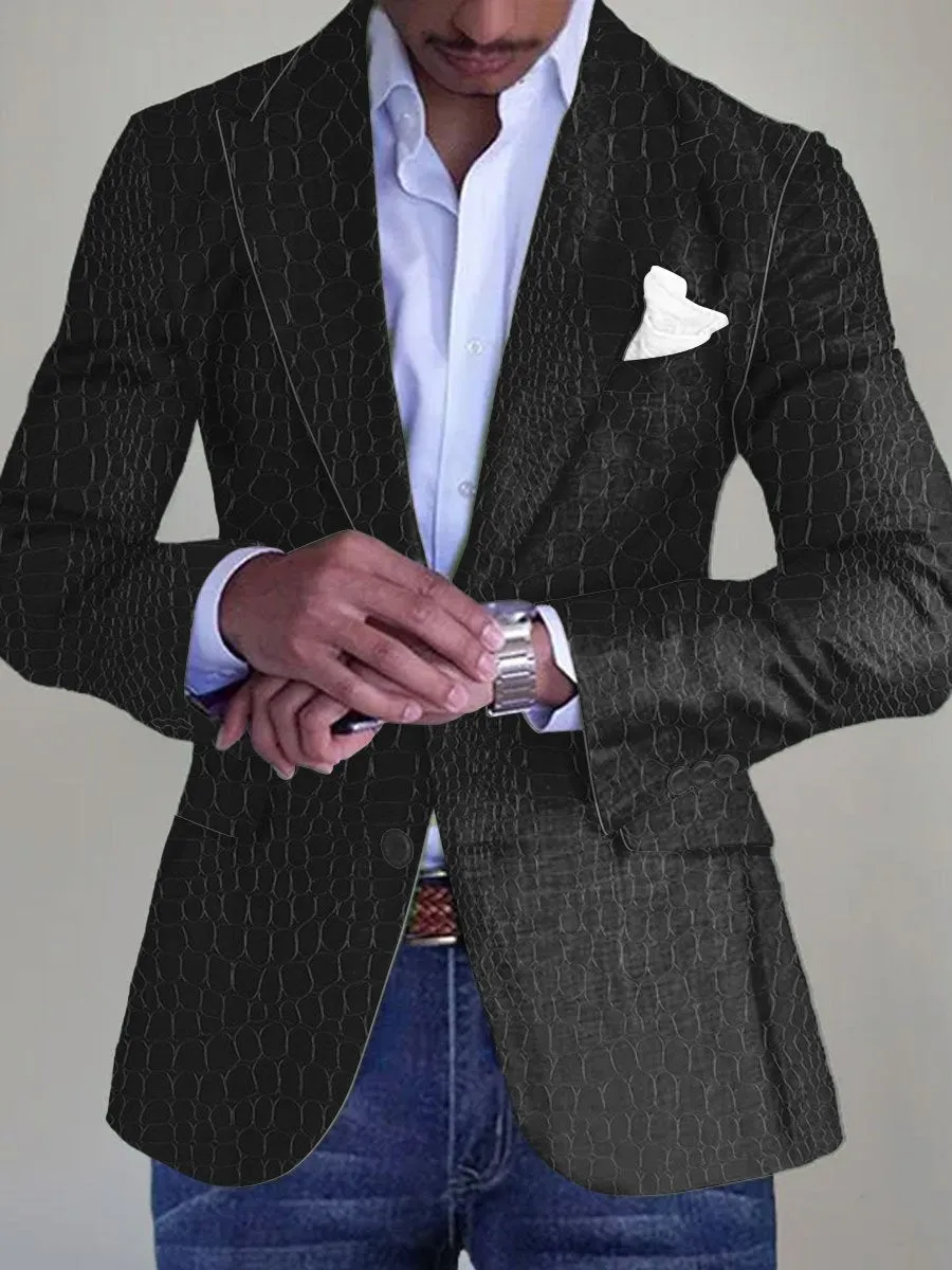 Men's Crocodile Print Single Breasted Vintage Blazer