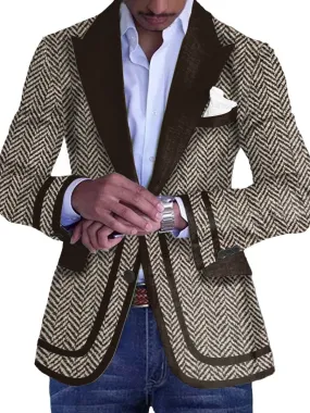 Men's Retro Herringbone Print Single Breasted Casual Blazer