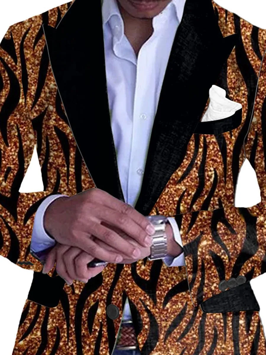 Men's Sequined Zebra Print Single Breasted Vintage Blazer