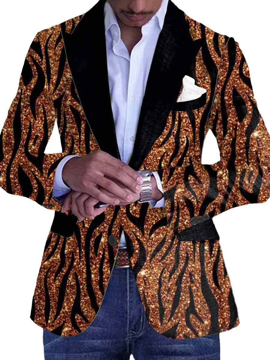 Men's Sequined Zebra Print Single Breasted Vintage Blazer