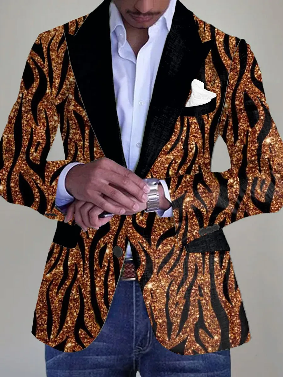 Men's Sequined Zebra Print Single Breasted Vintage Blazer