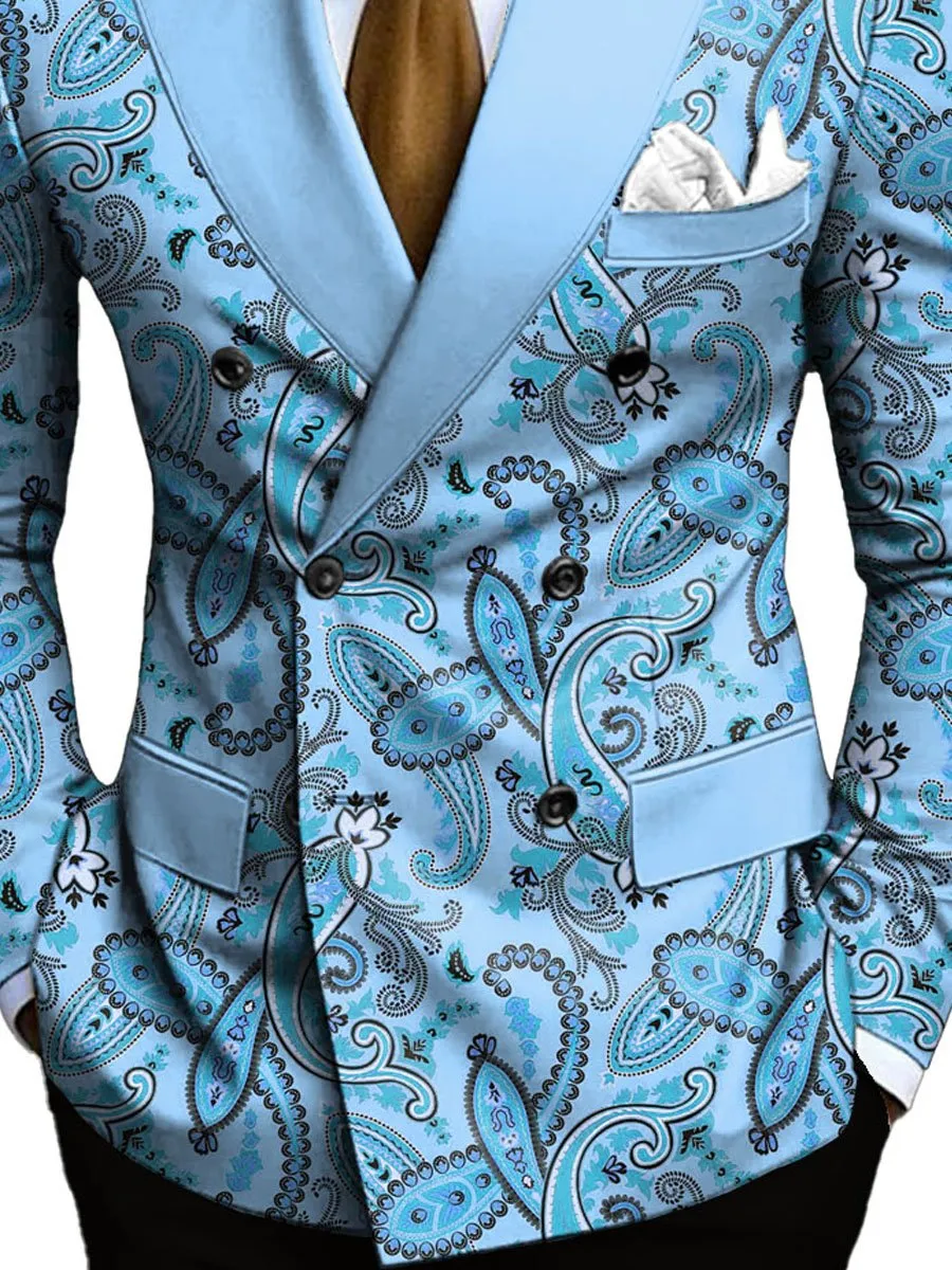 Men's Vintage Paisley Print Double Breasted Blazer