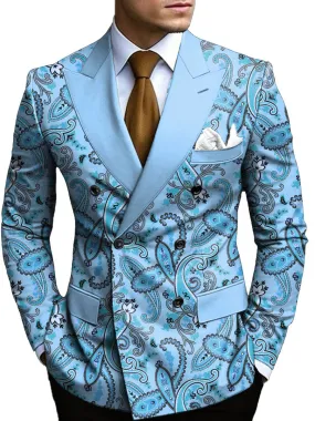 Men's Vintage Paisley Print Double Breasted Blazer