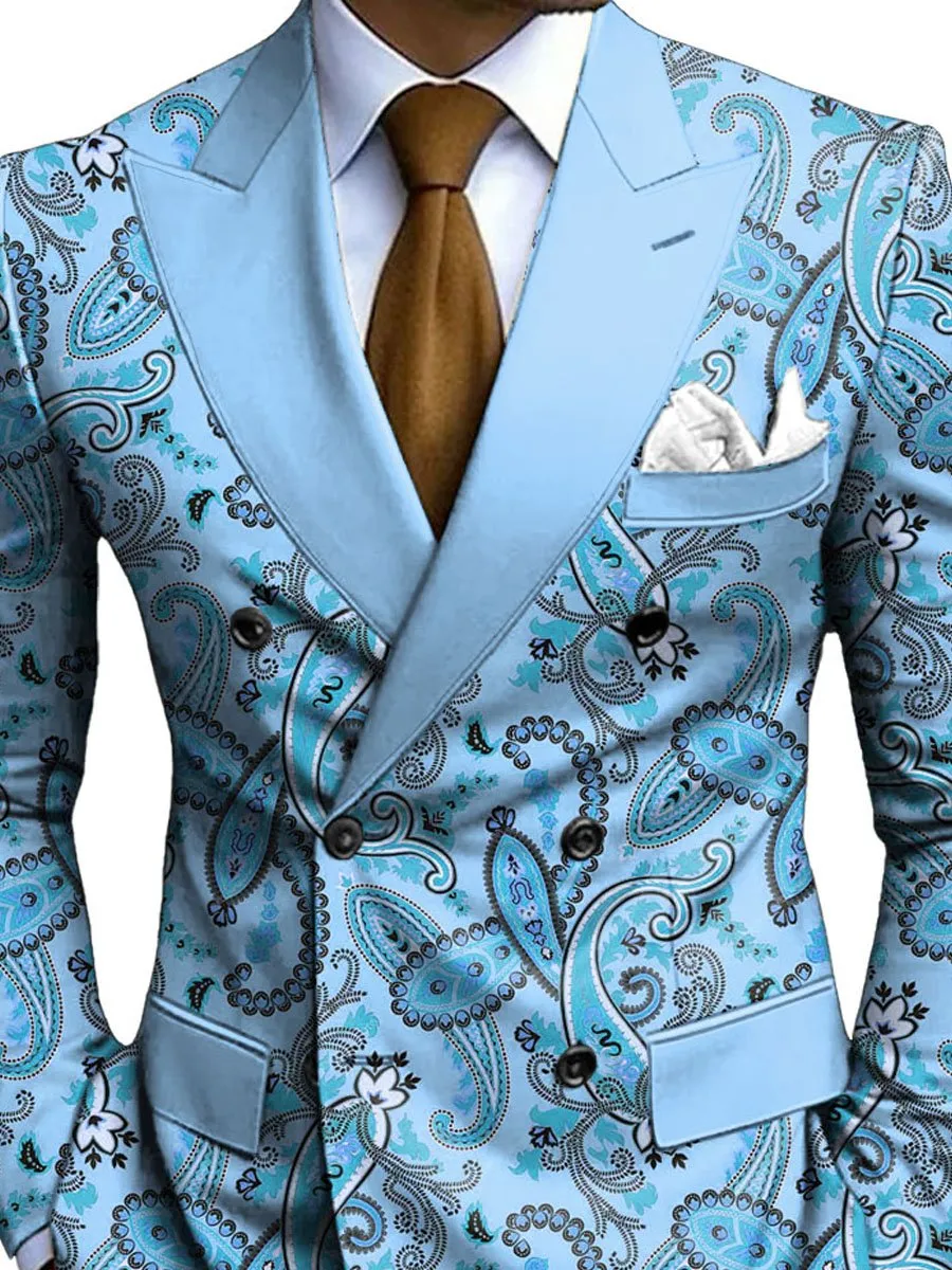 Men's Vintage Paisley Print Double Breasted Blazer