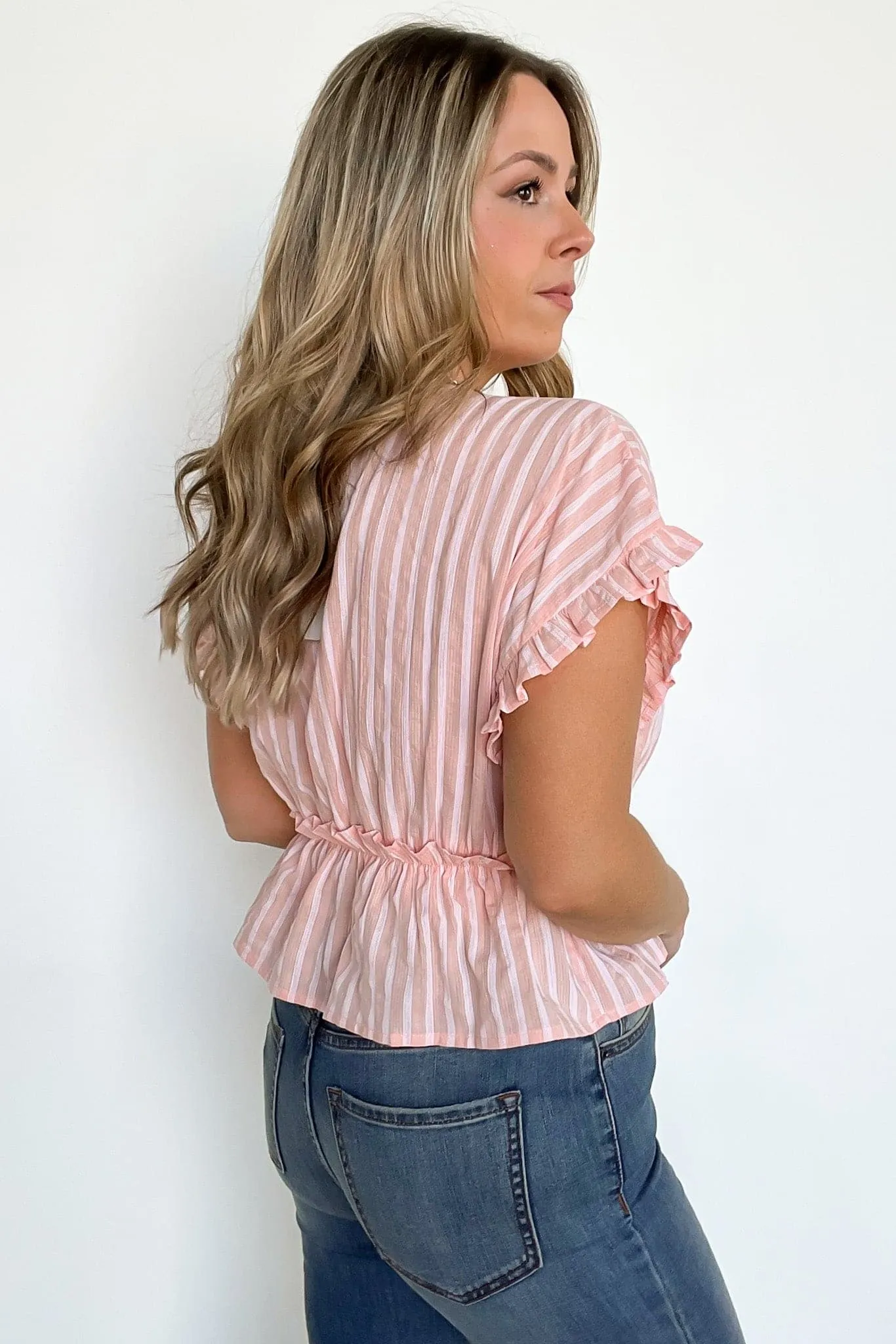 Natural Light Striped Ruffle Trim Top - FINAL SALE