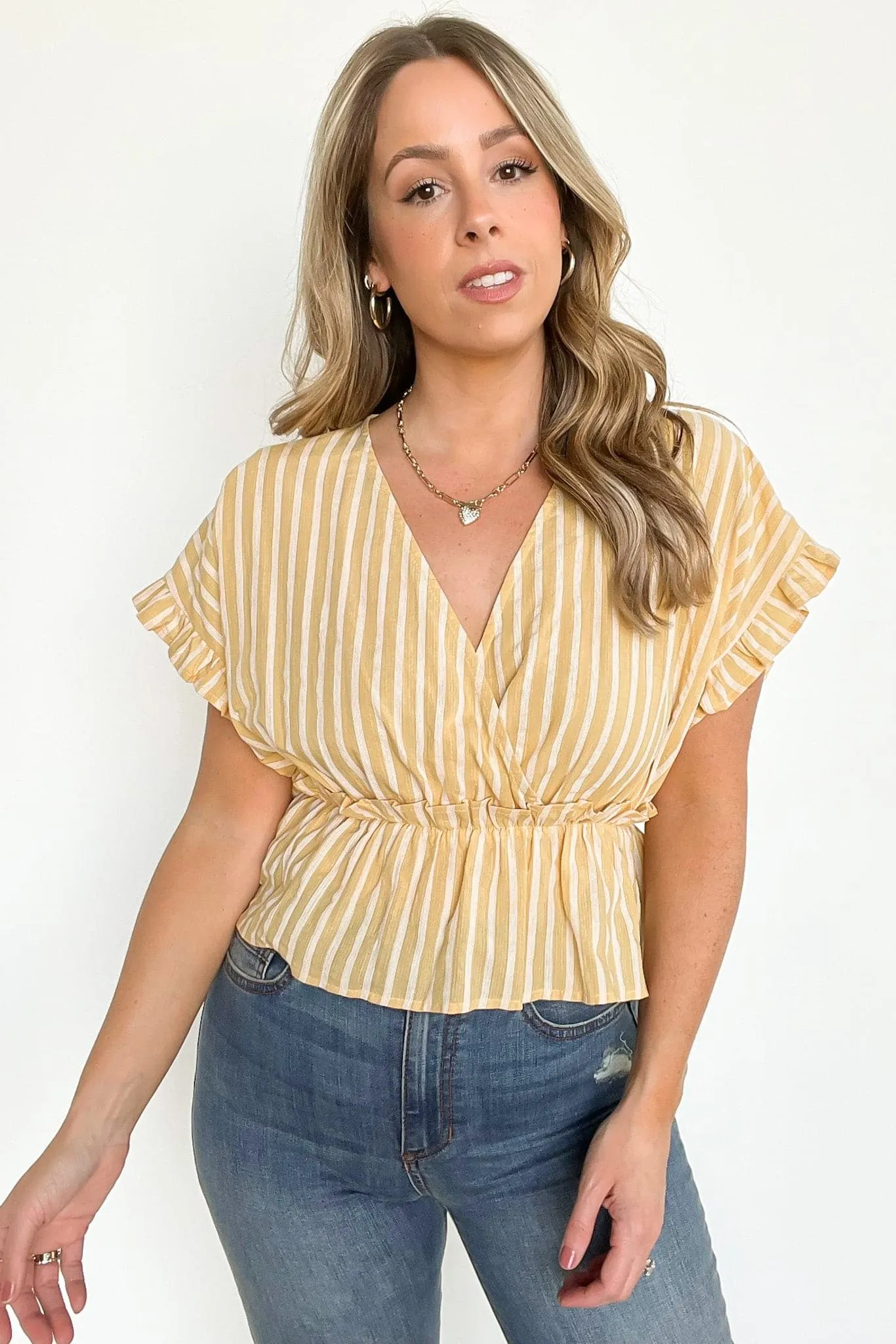 Natural Light Striped Ruffle Trim Top - FINAL SALE