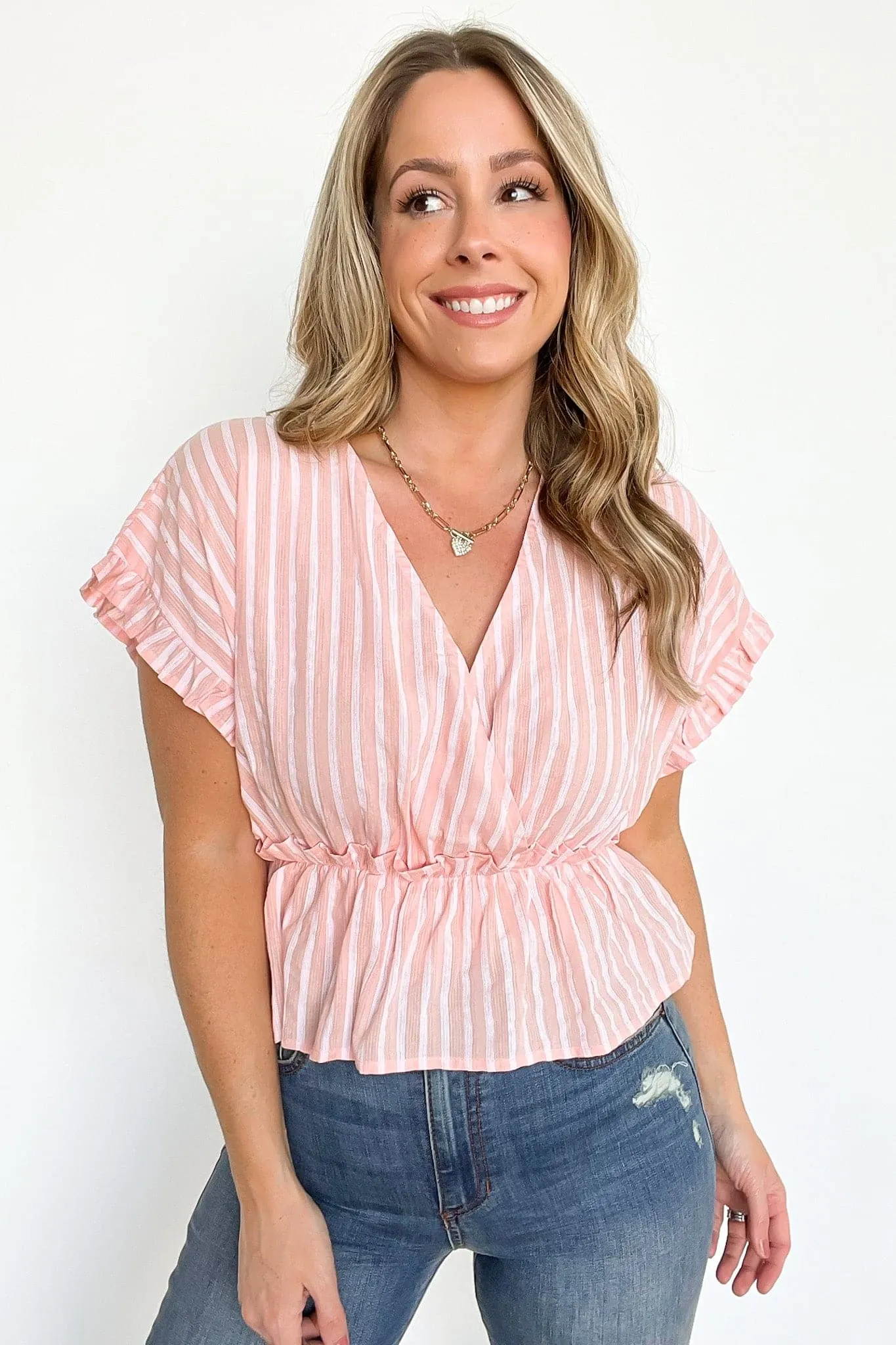 Natural Light Striped Ruffle Trim Top - FINAL SALE