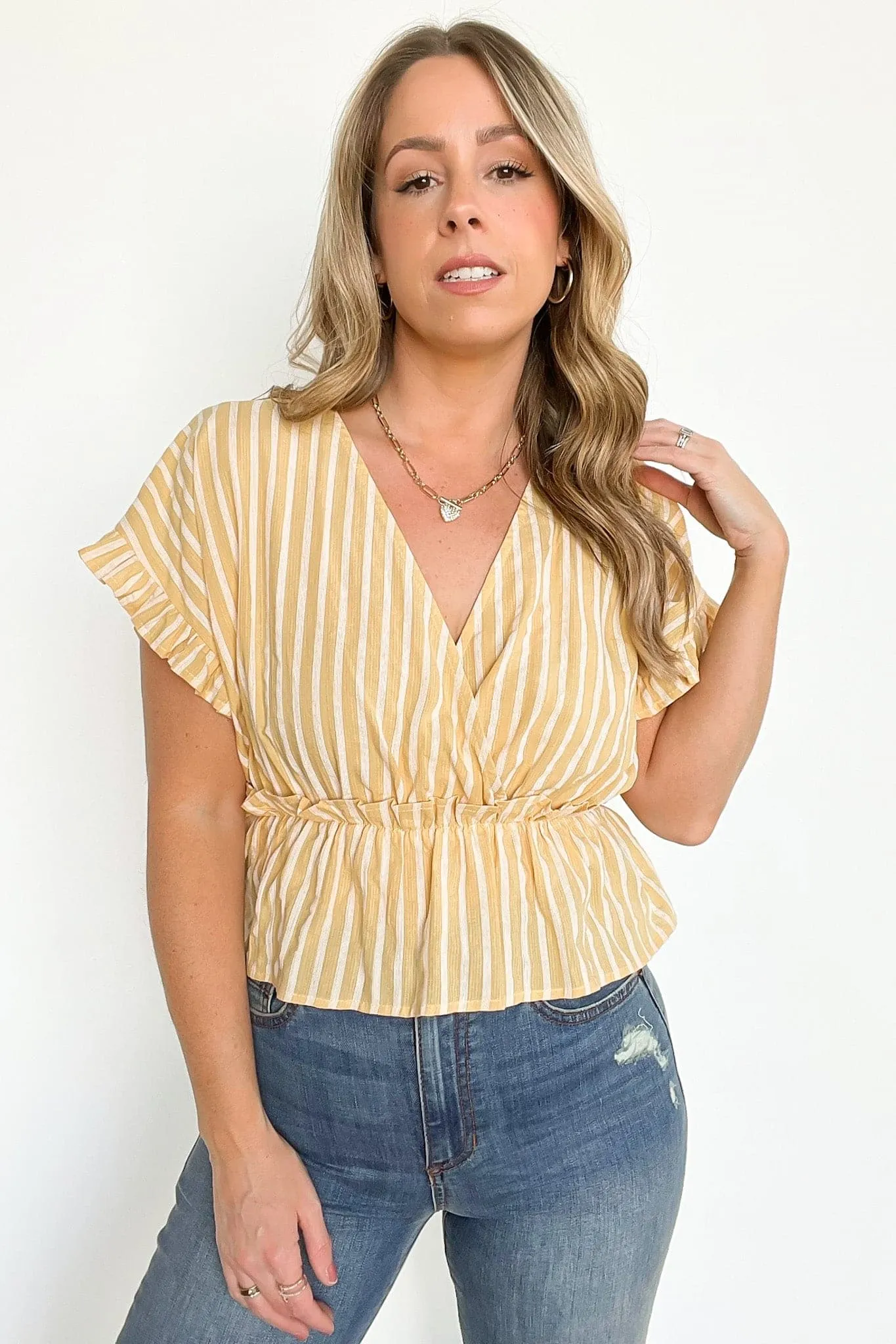 Natural Light Striped Ruffle Trim Top - FINAL SALE