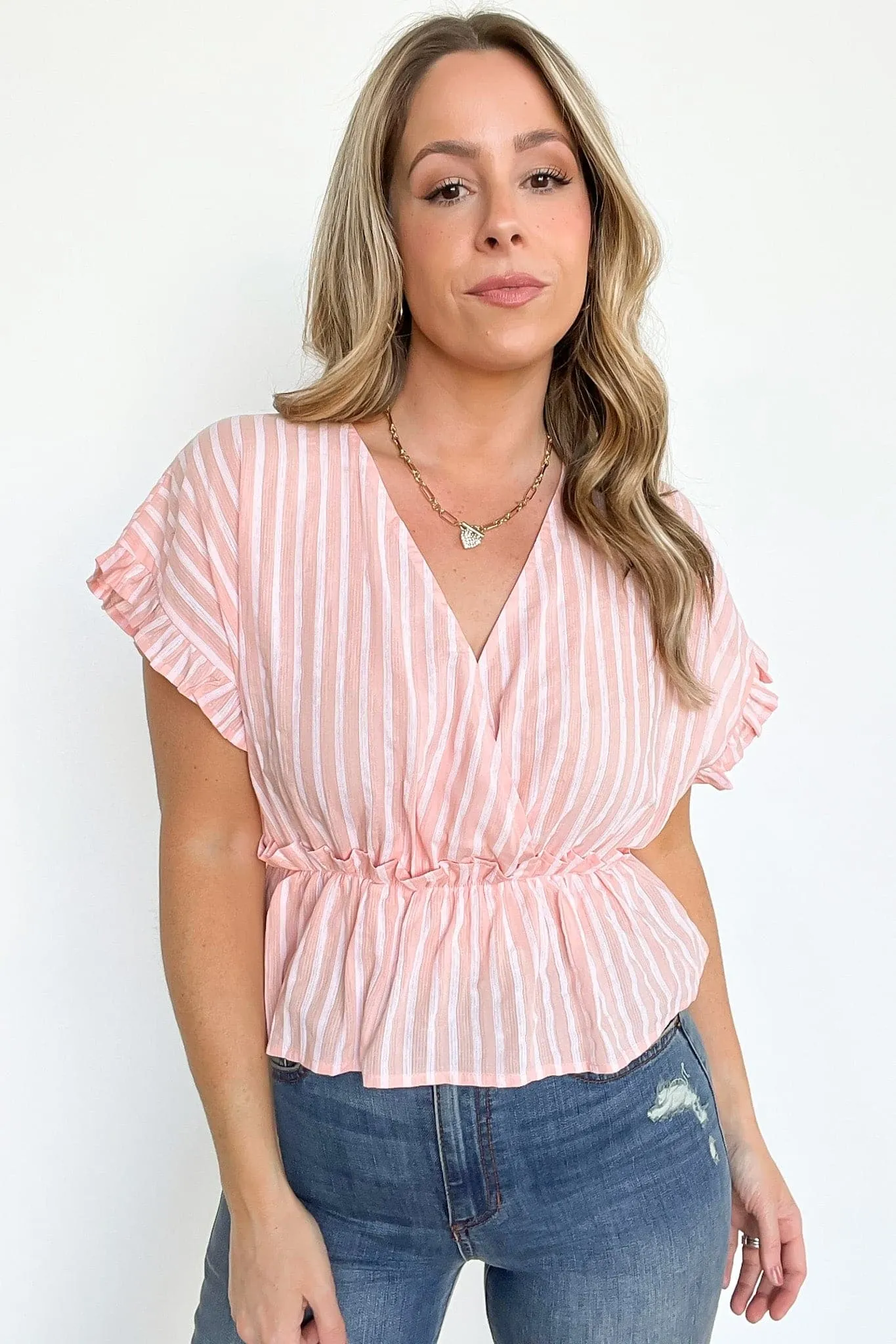 Natural Light Striped Ruffle Trim Top - FINAL SALE