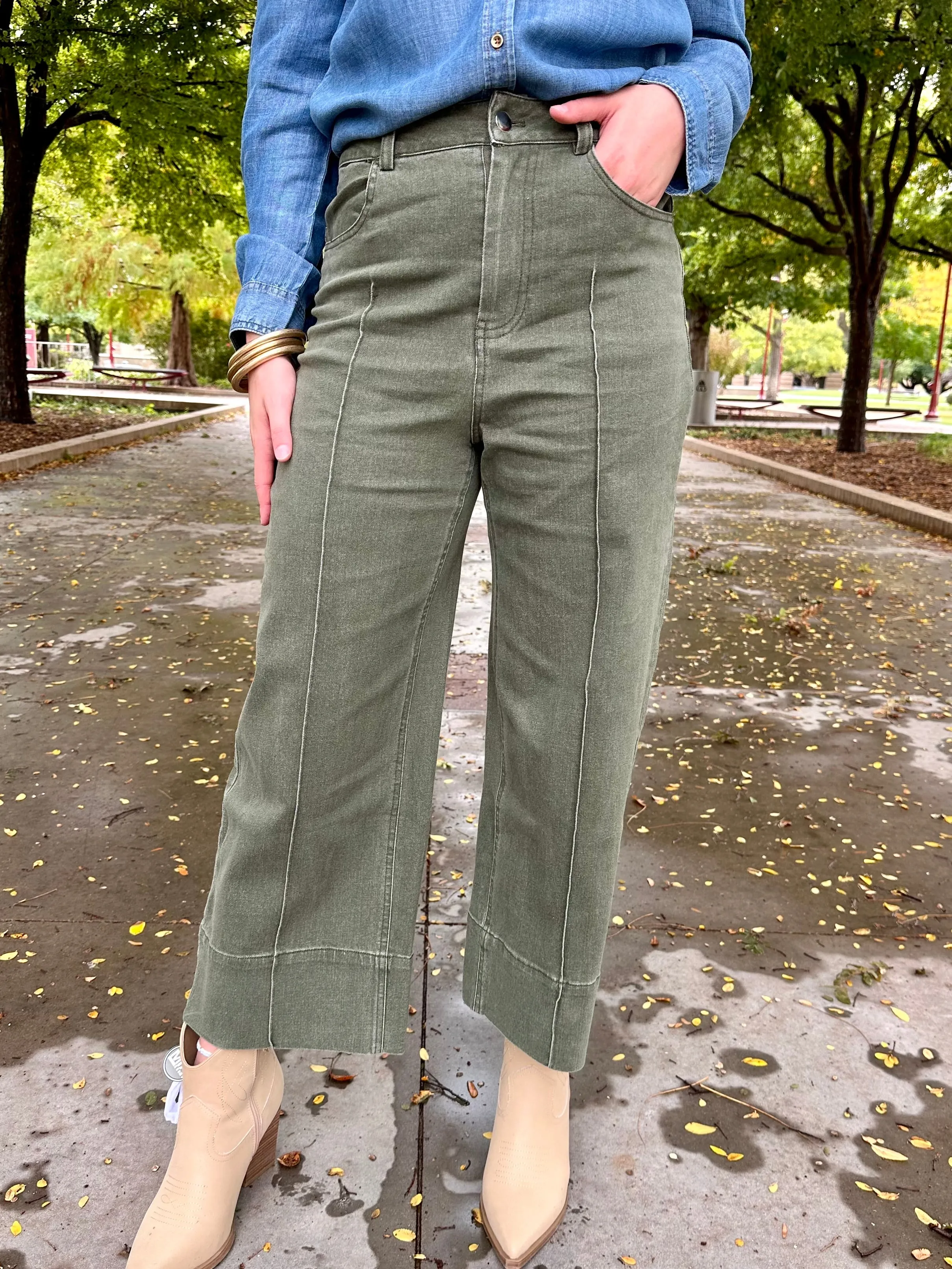 Oak Olive Wide Leg Jeans