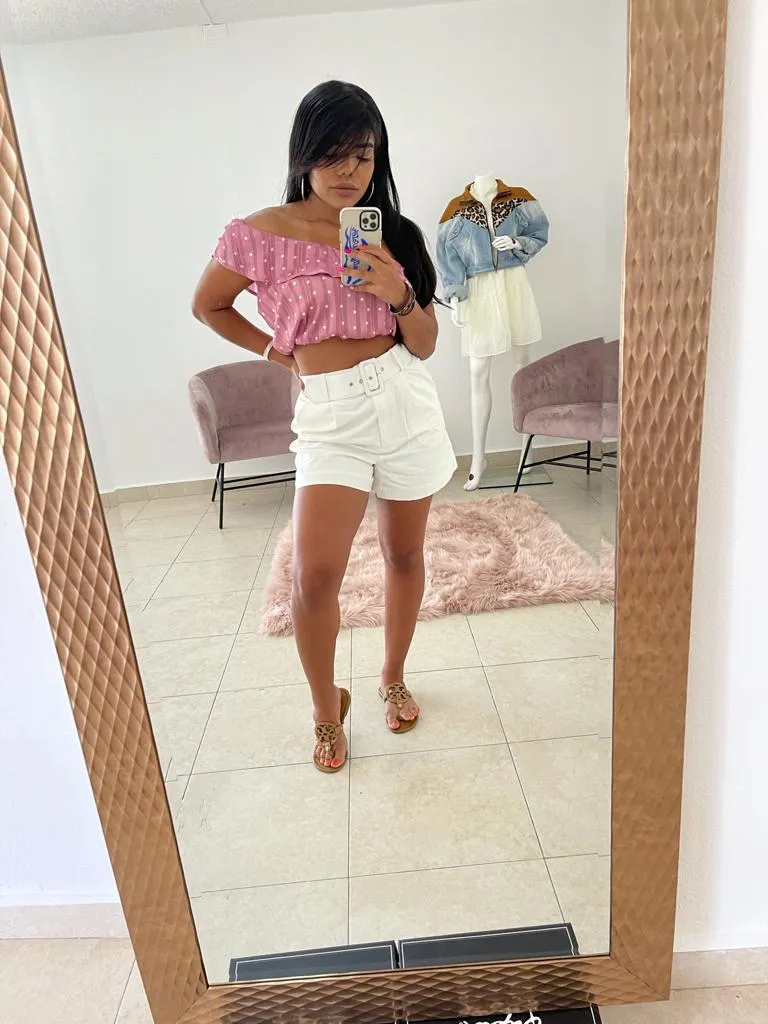 One Shoulders Satin Crop Top