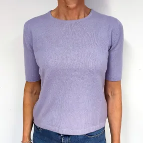 Pale Purple Short Sleeve Cashmere Crew Neck Jumper Medium