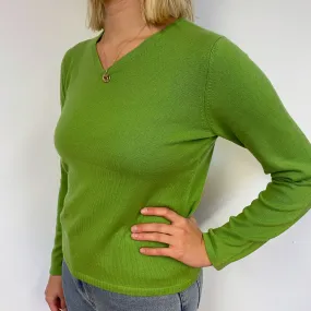 Pear Green Cashmere V-Neck Jumper Small