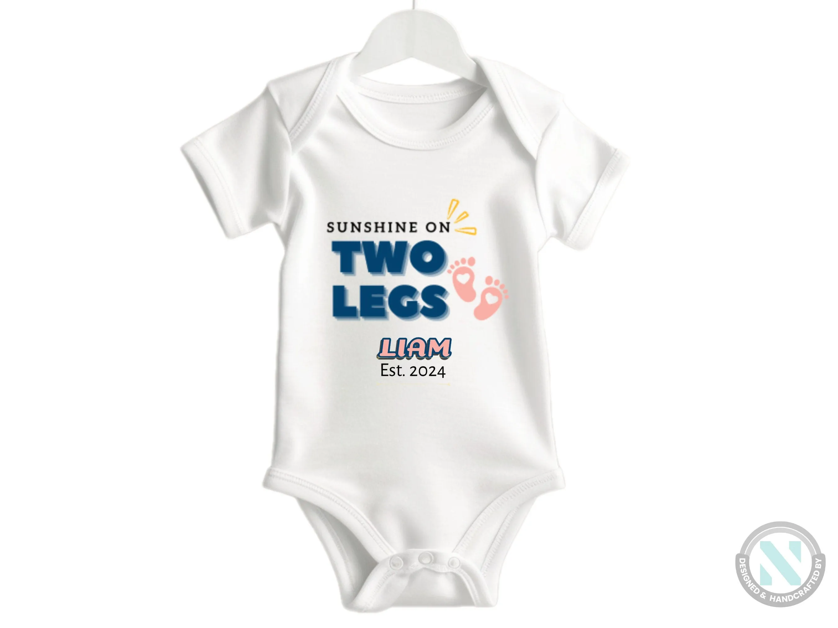Personalize Name And Date Long Sleeve Baby Bodysuit for Boys with "Sunshine On Two Legs"