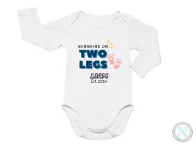 Personalize Name And Date Long Sleeve Baby Bodysuit for Boys with "Sunshine On Two Legs"