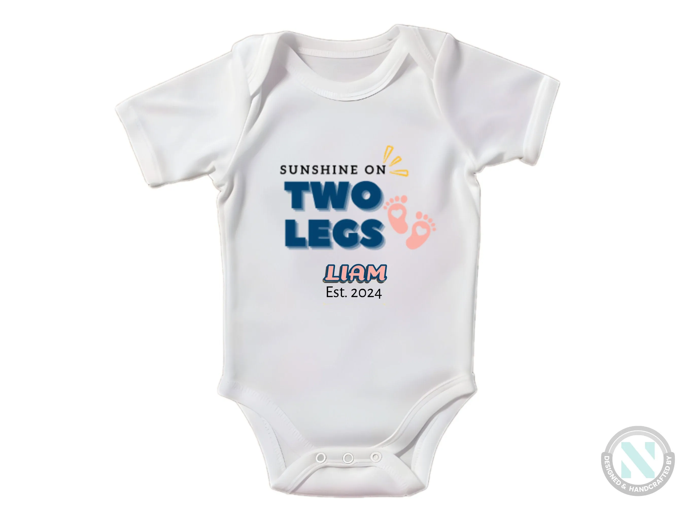 Personalize Name And Date Long Sleeve Baby Bodysuit for Boys with "Sunshine On Two Legs"