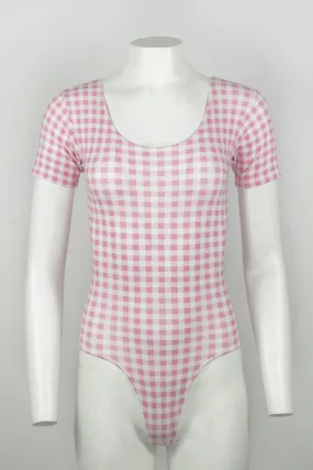 Pink gingham cotton bodysuit - S
