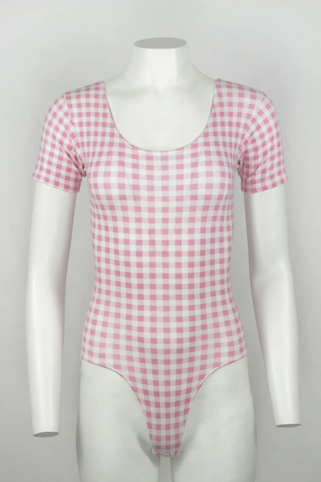 Pink gingham cotton bodysuit - S