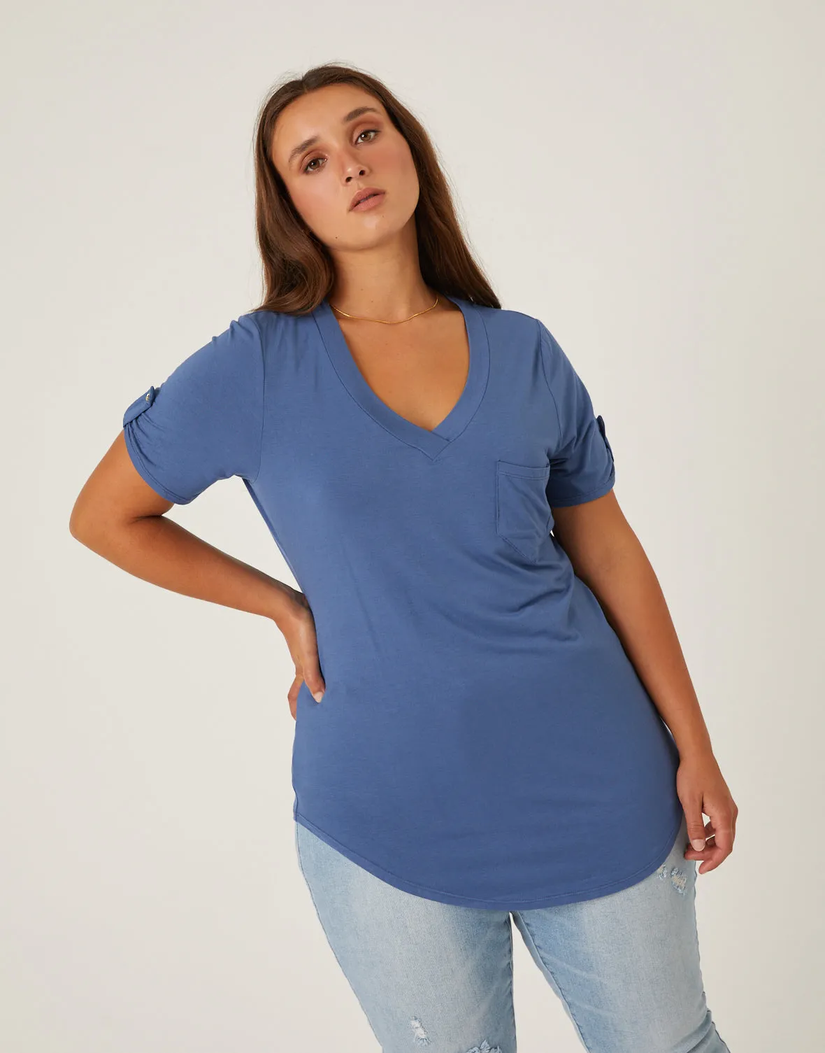 Plus Size Drapey V-Neck Pocket Tee
