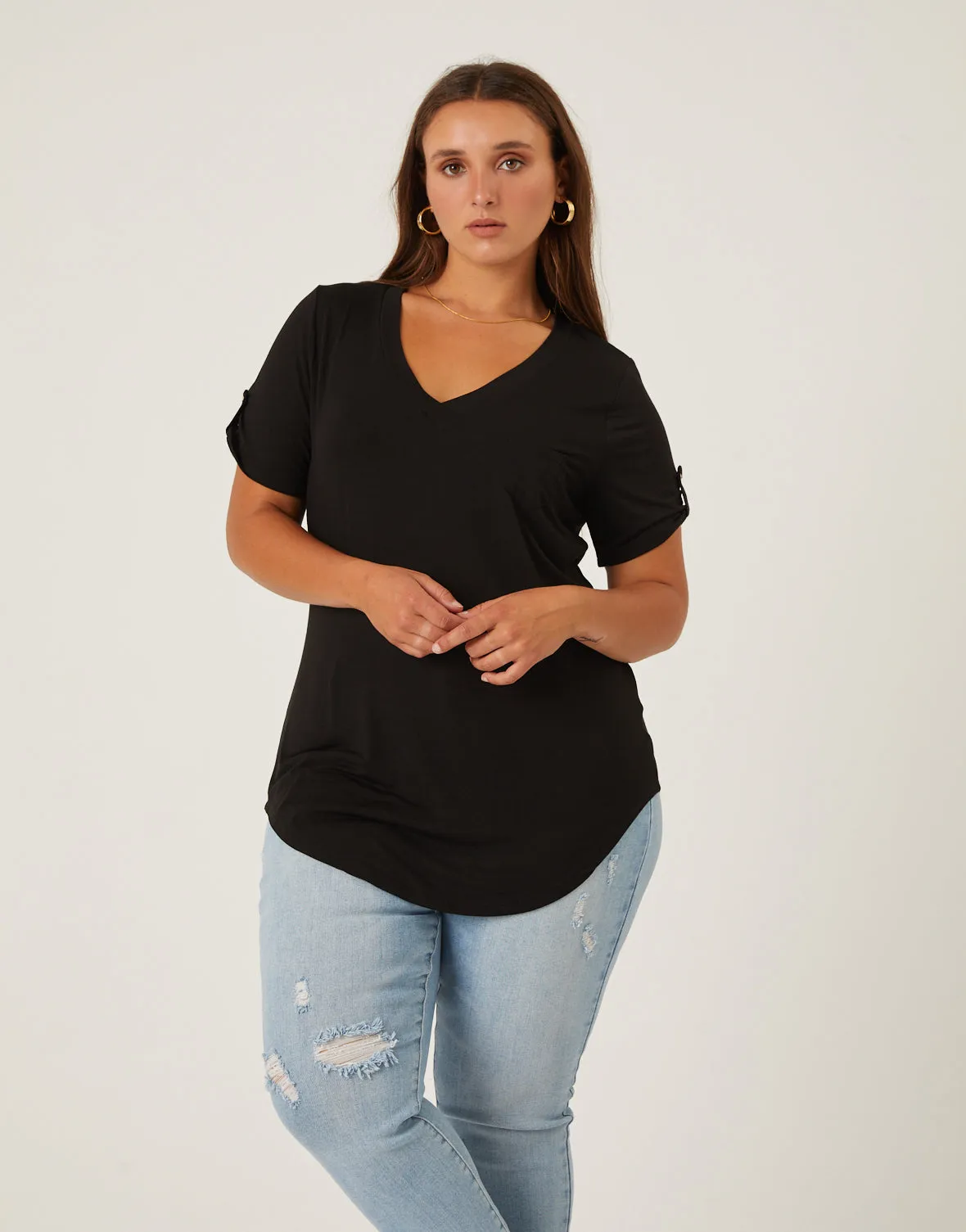 Plus Size Drapey V-Neck Pocket Tee