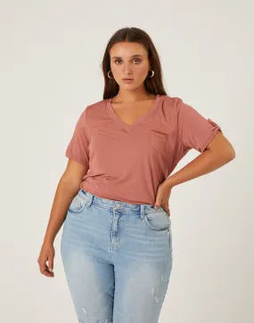 Plus Size Drapey V-Neck Pocket Tee